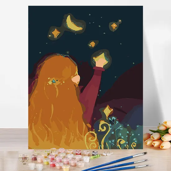 Wholesale Paint by Numbers Stars and Moon Handmade Oil DIY Painting