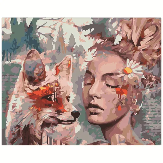 Portaint Gril and Fox DIY Oil Painting for Home Decor