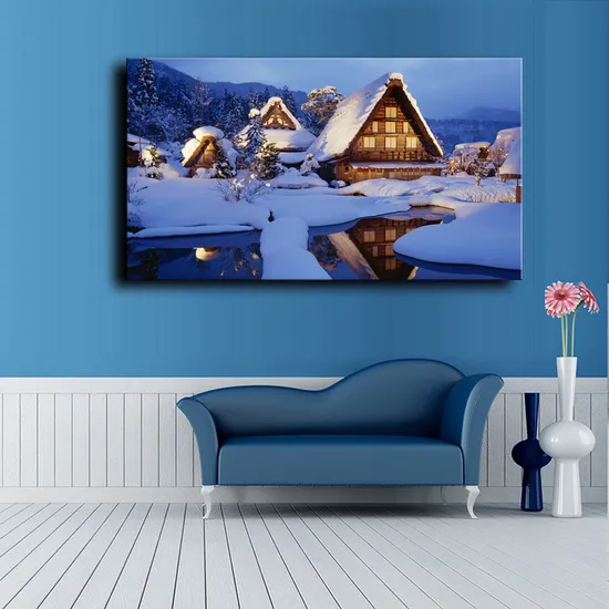 Wholesale 2016 Latest LED Light Oil Paintings on Canvas Christmas Snow-Covered Landscape