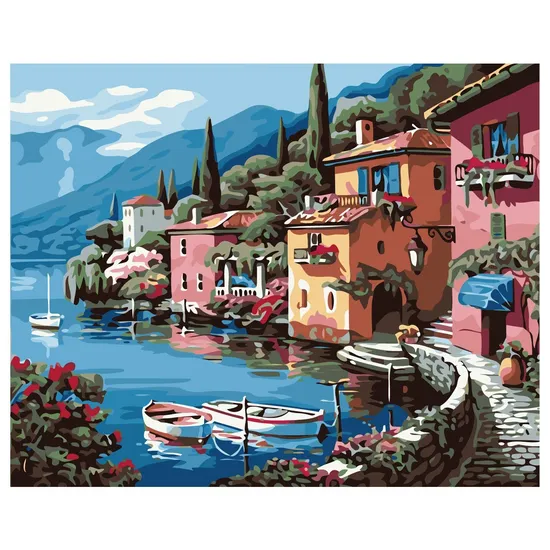 Seaside City and Boat DIY Oil Painting for Home Decor