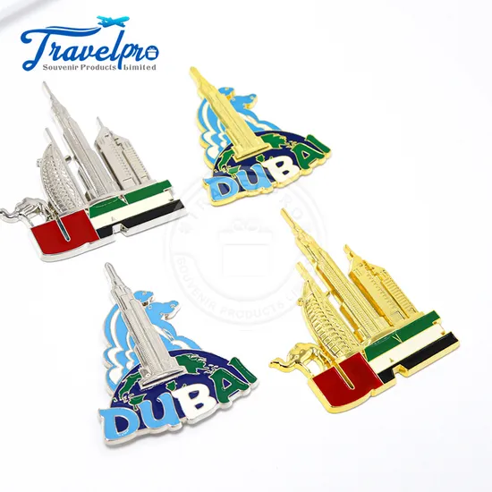 Travelpro Customized Dubai Shiny Gold Color Metal Souvenir Fridge Magnet