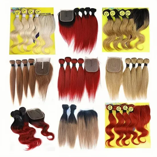 Various Colors Available Human Hair Bundles with Closure Pack Deal 10% off Sample Customization
