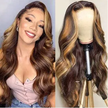 Factory Price 10A Brazilian Hair Transparent Lace High Quality P4/27 100% Human Remy Long Hair High Light 13*4 HD Lace Front Wig
