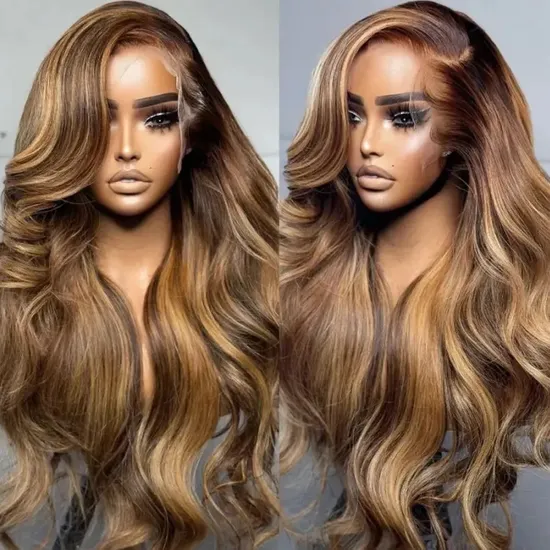 4 27 Blonde Ombre Pure Human Hair Wigs Pre Plucked 200 Density Brazilian Wavy Lace Front Wig