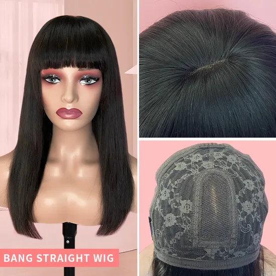 Fblhair Black Girl Cheap Straight Wig with Bangs Human Hair Wigs China