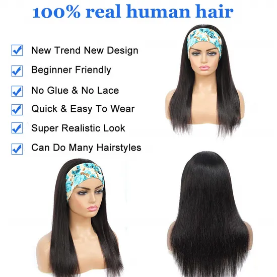 Headband Wigs for Black Women Human Hair Glueless None Lace Front Wigs