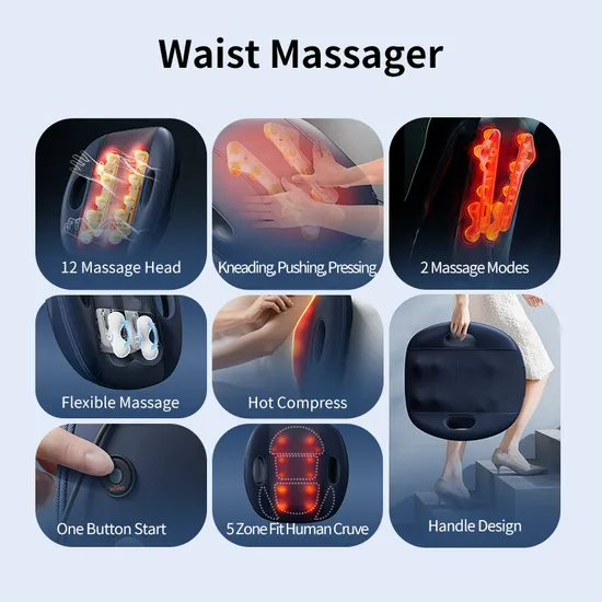 Joians 2024 12 Heated Rollers Kneading Massage Pillow Back Rest Care Cushions with Heat Therapy