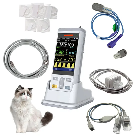 OEM Vet Equipments Pet Monitor Animal Veterinary Multiparameter Mini Monitor Handheld Patient Etco2 Oximeter Blood Pressure ECG Vital Signs Monitor with Dock