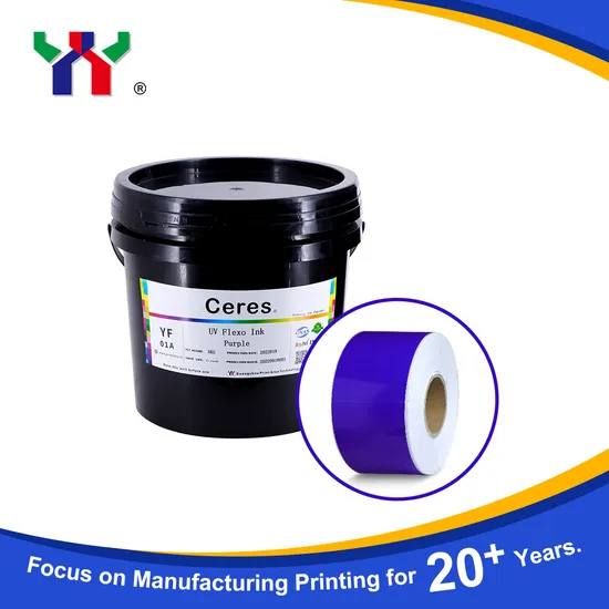 High Quality Ceres Strong Adhesive Force UV/LED Flexo Printing Ink for Paper and Label Printing (PP, PET materials) , Color Purple 5kg/Barrel