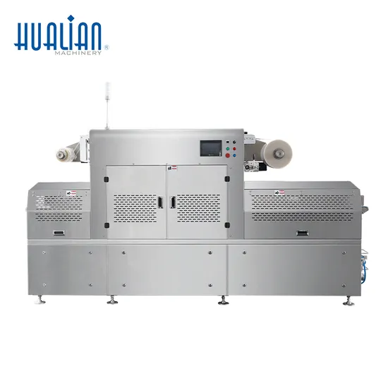 Hvt-350az Hualian Linear Type Tray Vacuum Packaging Machine for Lunch Food/Vegetable/Meat
