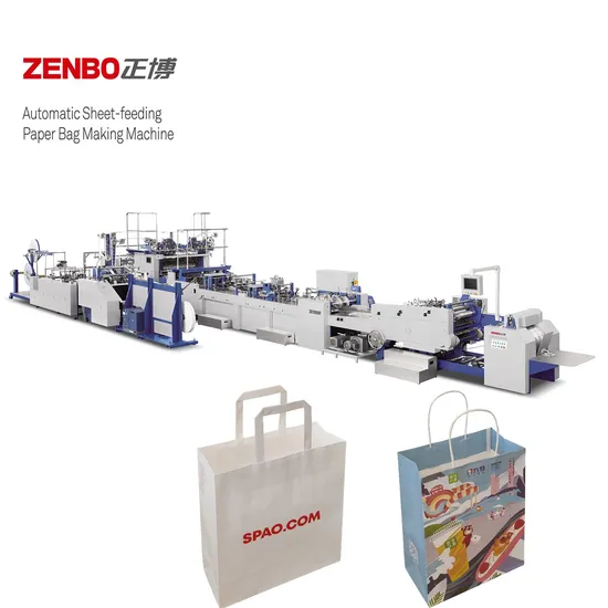 Zenbo Brand Fully Automatic Digital Sheet Feeding Assembling Brown Craft Shopping Square Bottom Kraft Paper Bag Making Machine