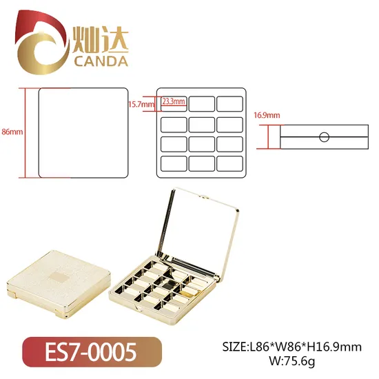 Golden Plastic Empty 12 Color Eyeshadow Palette Case for Cosmetic Packaging