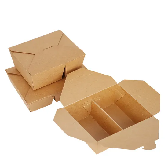 1350 Kraft Paper Packaging Box Divided Dessert Bento Box Fruit Salad Disposable Paper Lunch Box Customization