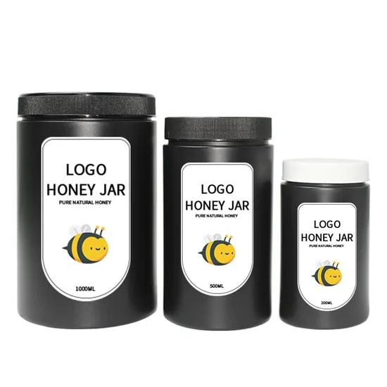250ml 500ml 100ml Cylinder Storage Honey Spice Jars with Black Screw Plastic Caps