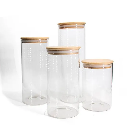 Bamboo Lid Glass Candy Storage Jar Glass Food Jar Borosilicate Glass Jar for Storage