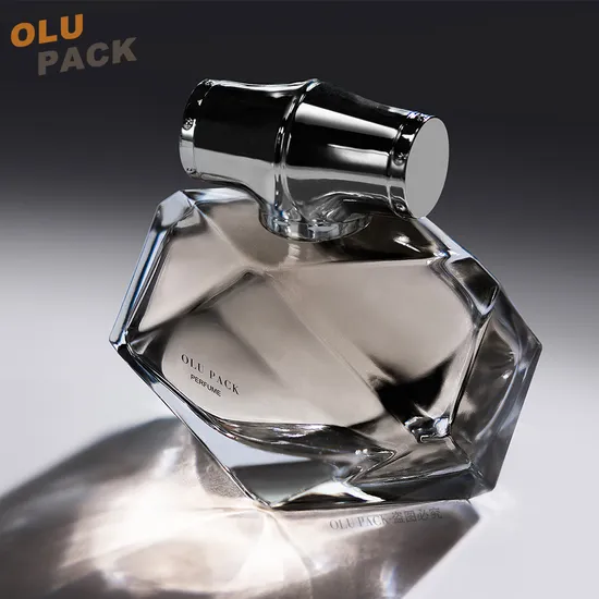 Luxury Design Clear 30ml 80ml Unique Shaped Perfume Glass Bottle with Silver Cap