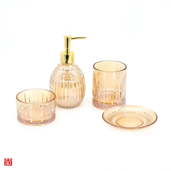 Bright Yellow Holy Glass Bathroom Set with Ripples
