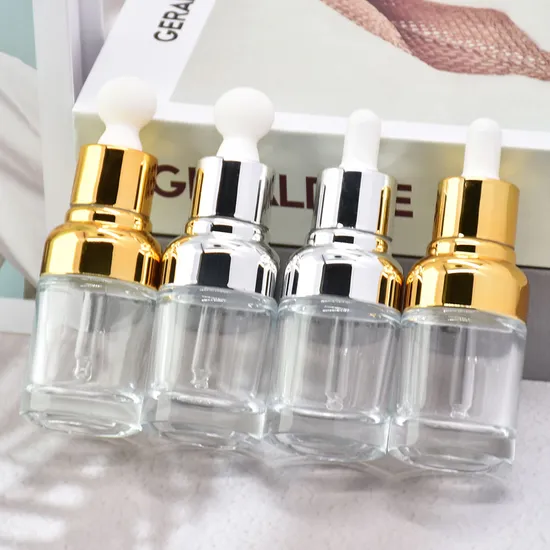 Customize 30ml Luxury Gold Shoulder Serum Glass Bottle Essential Oil Glass Bottles