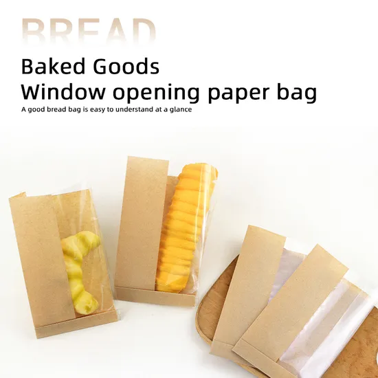 Wholesale Recyclable Food Packaging Bags, Window Opening Brown and White Kraft Paper Bags