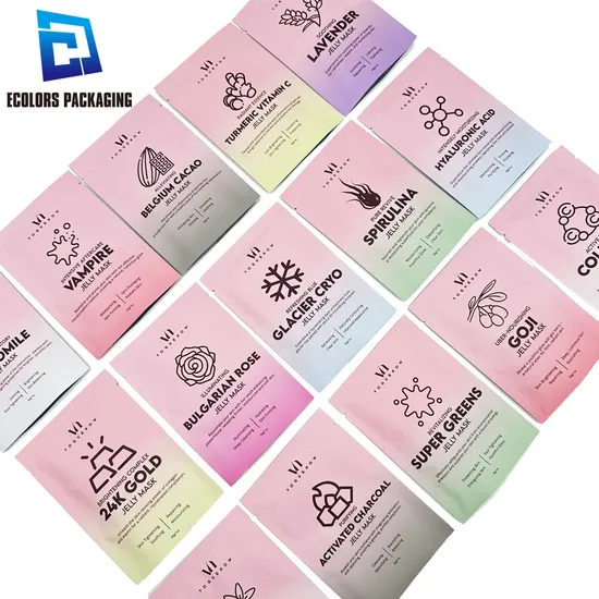 2024 Custom Printed Private Label Vegan Skin Care Sachet Plastique Facial Mask Frosted Cosmetic Packaging Bags