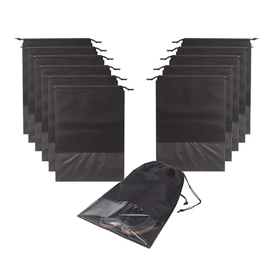 Cheap Waterproof Transparent Clear Window Dustproof Non Woven Drawstring Storage Shoe Bag