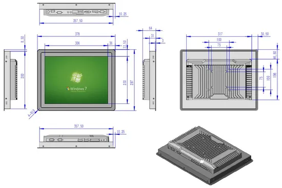 IP65 Waterproof Front Panel 10.4 12 15 17 19 Inch Fanless Industrial PC Touch Screen Monitor