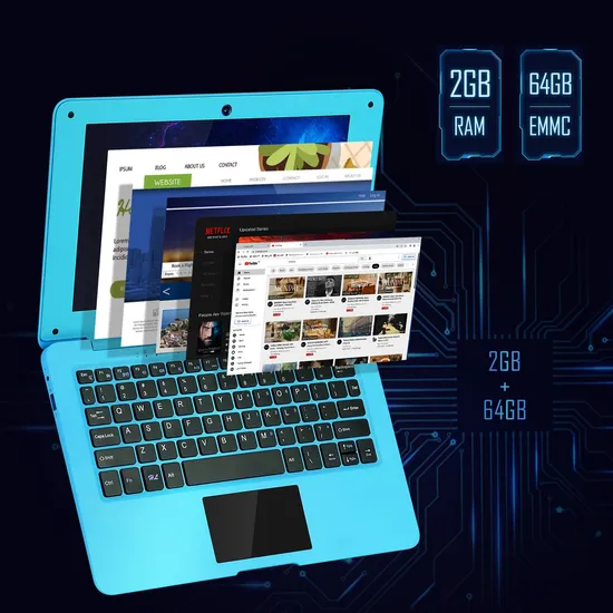 Blue Touch Control Android 12 Student Adult Home Office Laptop with Webcam
