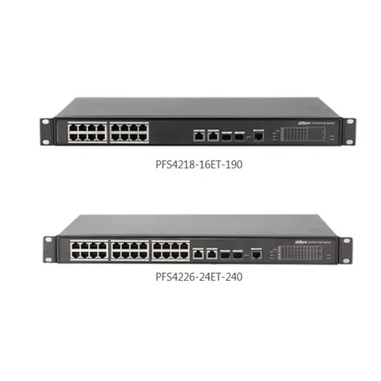 16/24-Port 100 Mbps + 2-Port Gigabit Managed Poe Switch with Plug and Play Supports IP and Mac Binding Based on Port (PFS4218-16ET-190/240/PFS4226-24ET-240/360)