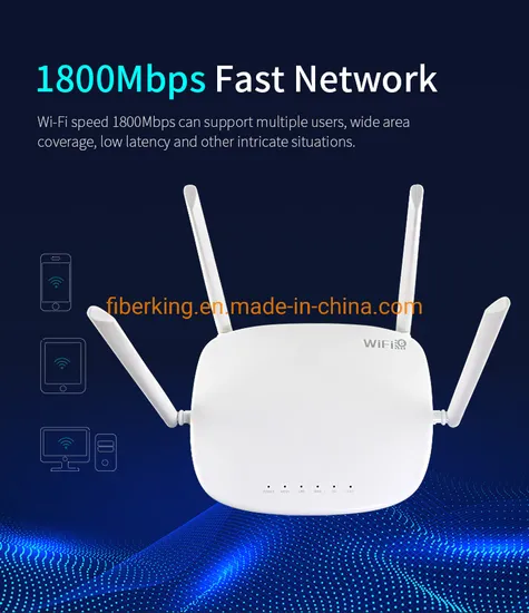 Smart WiFi6 1800Mbps Gigabit Wireless Mesh WiFi6 Router with 4*6dBi External Antennas