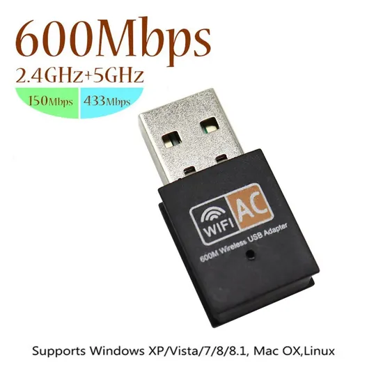 Computer External 2.4G/5g USB WiFi Receiver Transmitter 600m Dual-Band Wireless Network Card