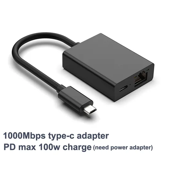 Type C to RJ45 Gigabit Network Adapter Max 100W Power Charge for Mobile Phone Laptop