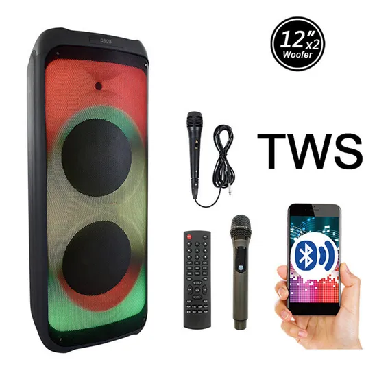 Flame LED Light Wireless Outdoor Speaker Dual 5.5′′ Woofer Boombox Bluetooth Speaker Party Partybox