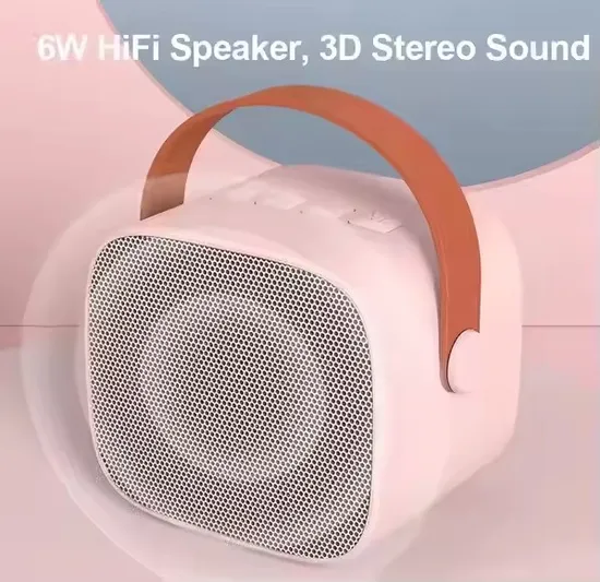 Mini Dual Mic Subwoofer Portable Karaoke Machine Wireless Speaker with Wireless Microphones Music Player for Adults Kids