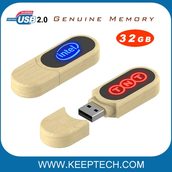 Wooden USB Drive 32GB with Custom Lighting Logo LED Light USB Drive 32GB Flash Light USB Drive 32GB