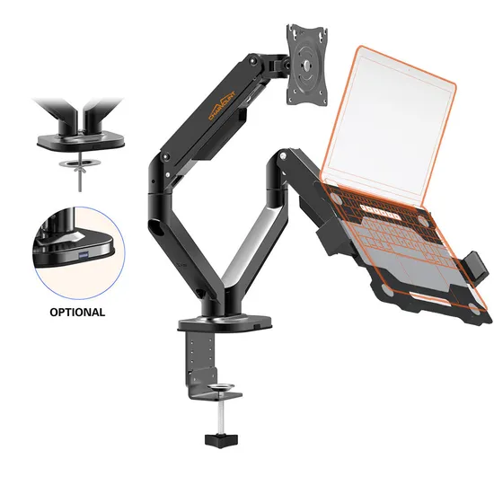 Charmount Mechanical Spring Support Monitor Laptop Computer Screen Holder with 2 USB 3.0 Ports and Cable Management