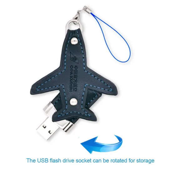Aviation Gifts Embossed Logo Leather Plane USB Rotating Aircraft Pen Drive