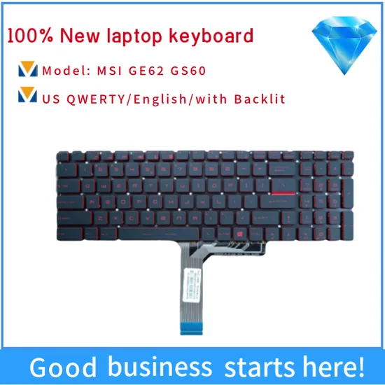 Laptop Keyboard for Msi Ge62 GS60 Gl60 Gl62 Gt62 Ge62 Gv62 Gp62 Gl63 GS63 Gl72 Gt72 Ge72 Red Letter with Red Backlit Us New