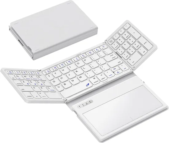 Foldable Bluetooth Keyboard, Portable Full Size Ultra Slim Folding Keyboard with Touchpad, PU Leather for Windows, Ios, Android, Mac Phone, Tablet, Laptop