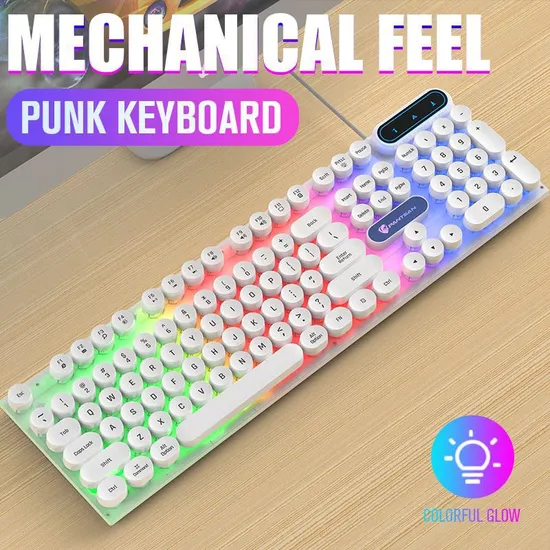 Hot Punk Edition Retro Office Game Wired Keyboard Mechanical Feel Luminous Keys