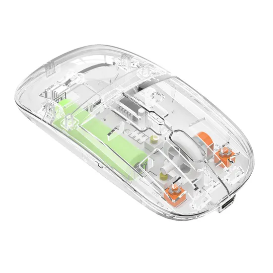 Transparent Rechargeable 2.4G&Bluetooth Wireless Mouse with Silent Keys, MOQ 10 Pieces