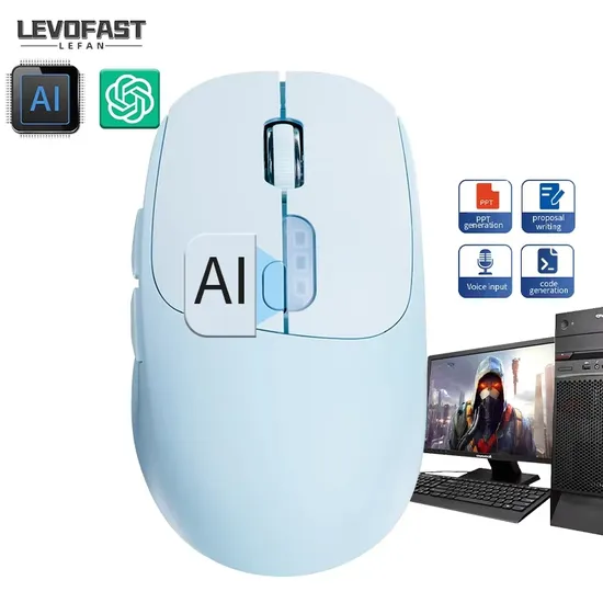 Ai Smart 2.4G Wireless Bluetooth Mouse Rechargeable Gaming Style Voice-to-Text Mouse with Typing Function for Windows Laptop
