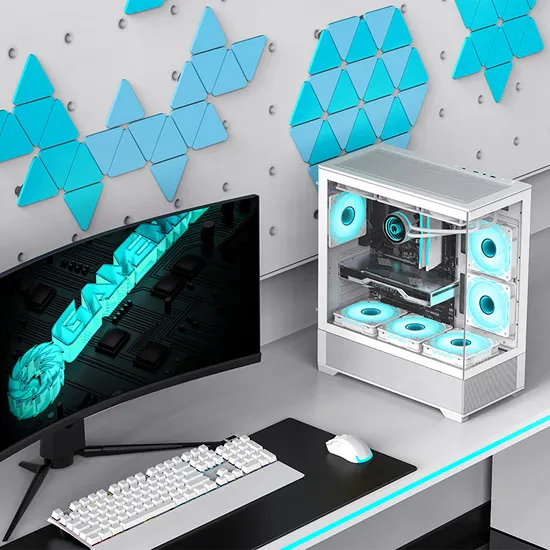 Full View Gaming Case with Tempered Glass Full White