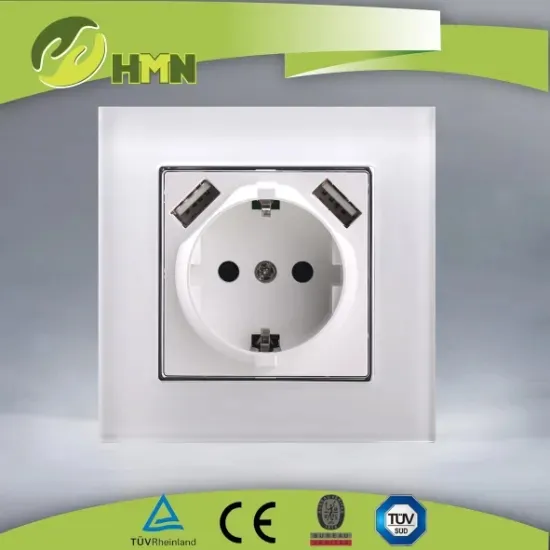 EU standard white color glass panel german socket with 2.1A USB outlet
