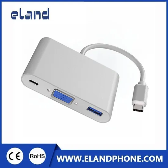Aluminum-Alloy 3-in-1 Type C to USB/VGA/Pd Adapter Pd 60W for Mac PC