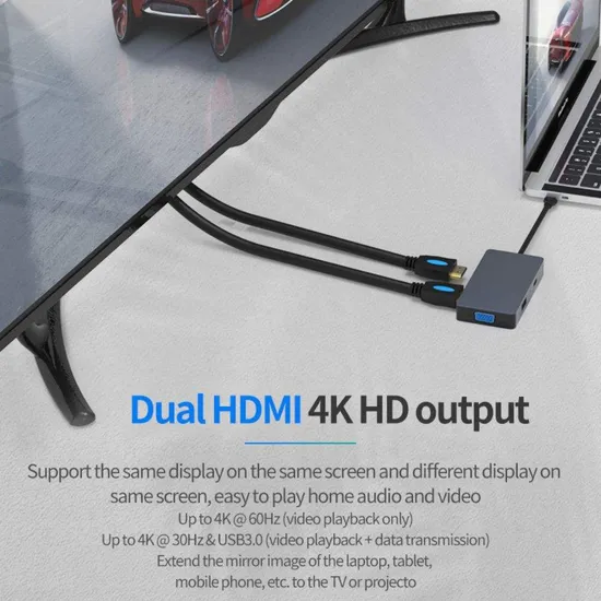 USB-C Adapter 5 in 1 Type C to USB3.0 Multi-Port Hub with Dual HDMI 4K VGA 100W Pd