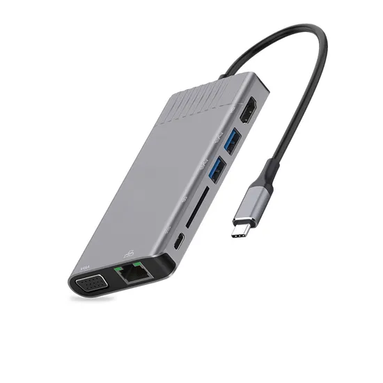 8 in 1 Aluminum Alloy HDMI VGA Port and Cardreader RJ45 USB Type C Hub for MacBook