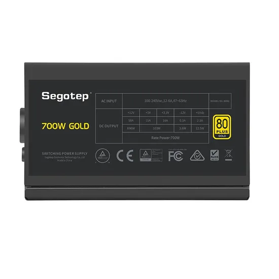 OEM High Conversion Efficiency 90.4% Segotep 80 Plus Gold 2.89kg 700W Rated Power E Sports Computer Power Supply Factory