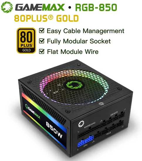 Gamemax RGB 850W Gaming PSU, Rtx3090, Computer Power Supply, PC Gaming, Gamer