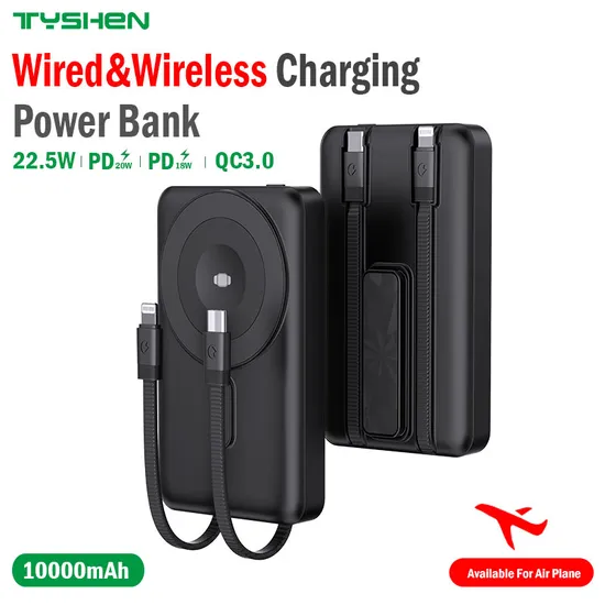 Portable 10000mAh Power Bank with Type-C&Lightinig Cable