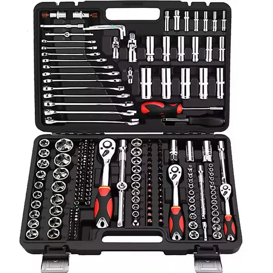 215-Piece Professional Ratchet and Socket Set - 1/2", 1/4", 3/8" Drive Sizes with Spanners & Tool Kit Case